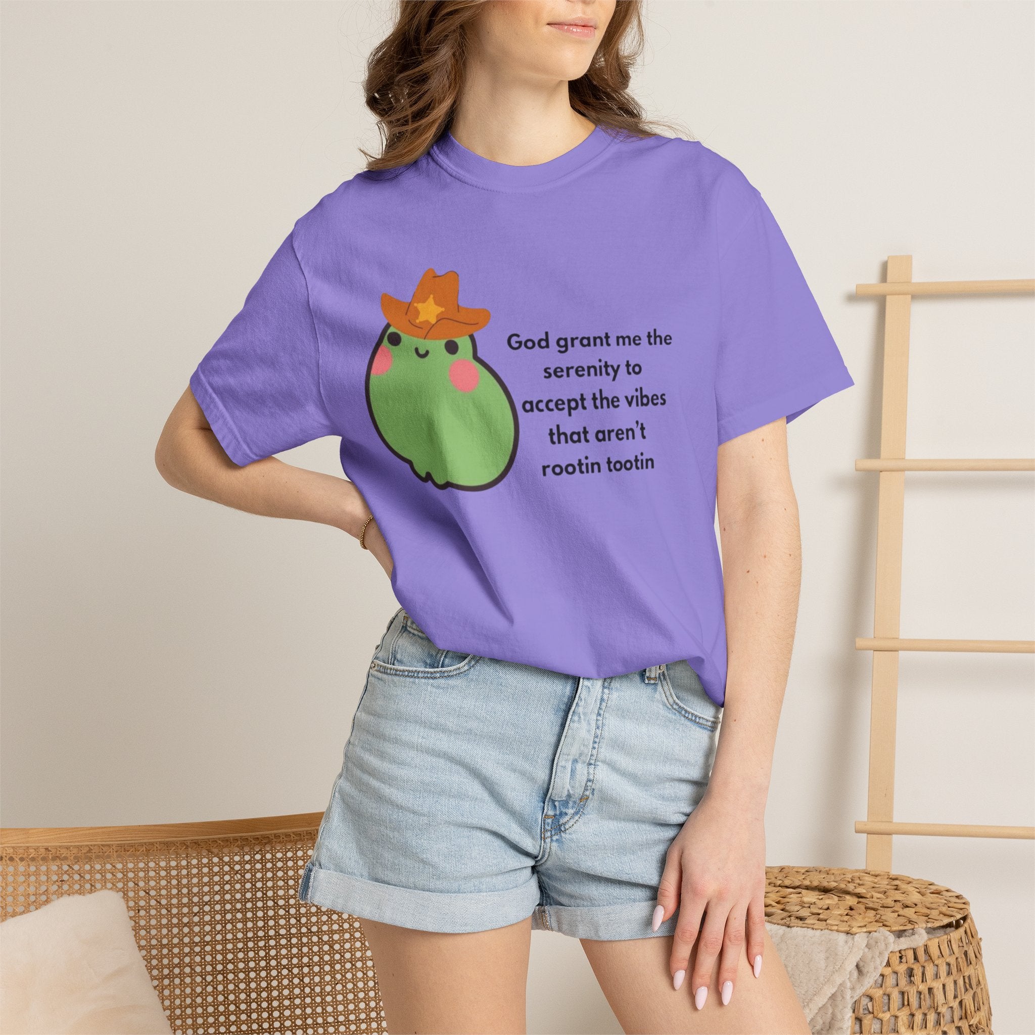 Serenity Avocado T‑Shirt — "God grant me the serenity to accept the vibes" Cute Cowgirl Avocado Tee