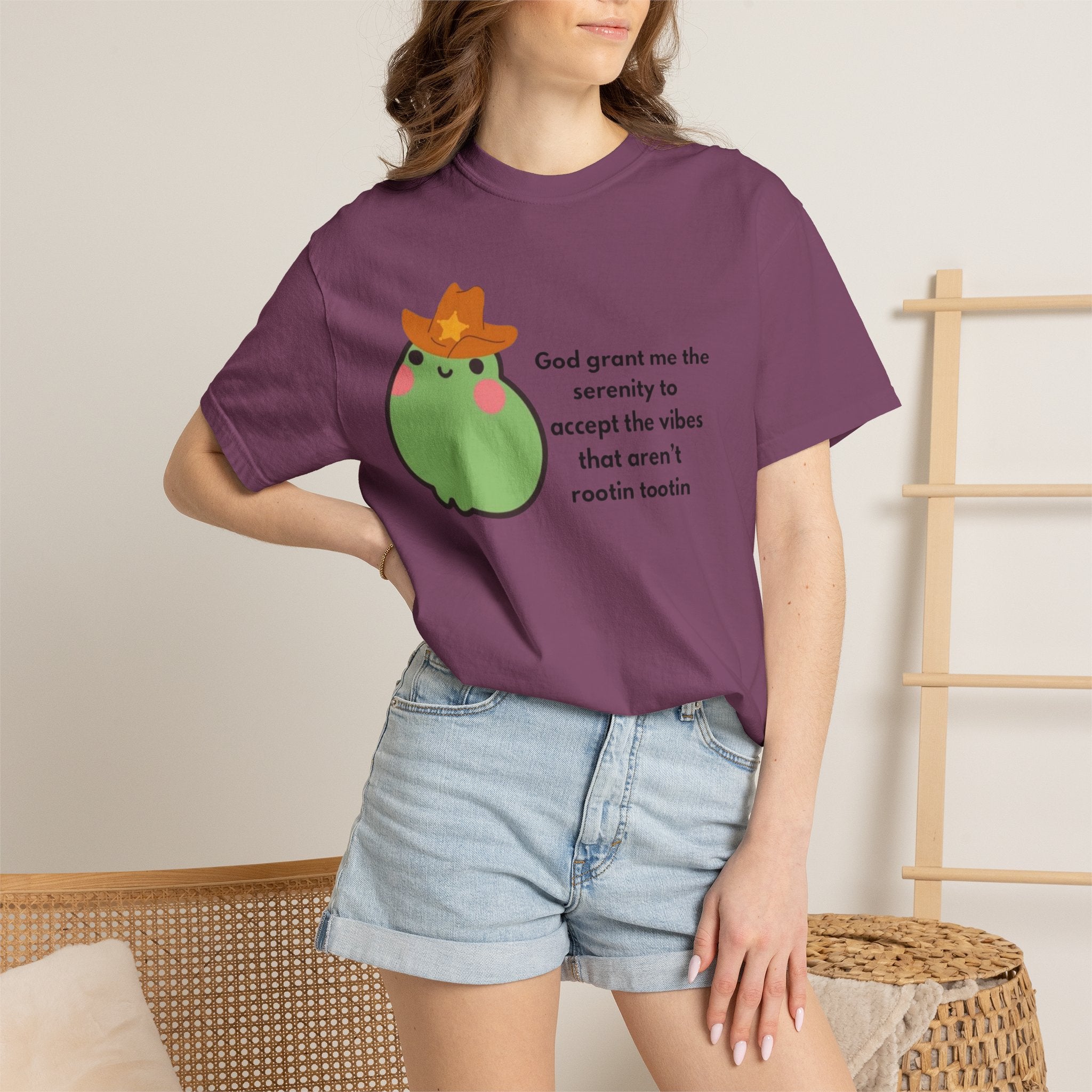 Serenity Avocado T‑Shirt — "God grant me the serenity to accept the vibes" Cute Cowgirl Avocado Tee