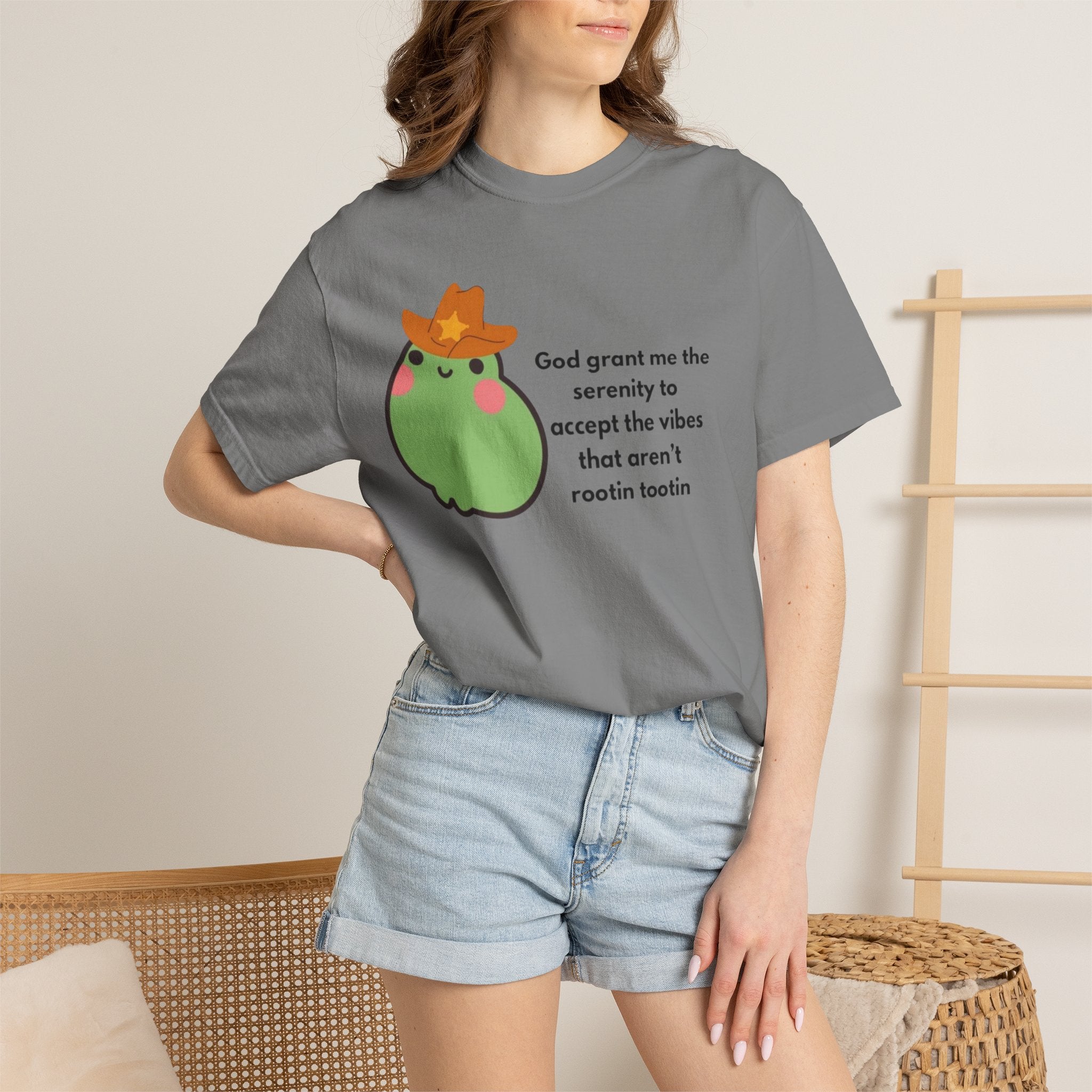 Serenity Avocado T‑Shirt — "God grant me the serenity to accept the vibes" Cute Cowgirl Avocado Tee