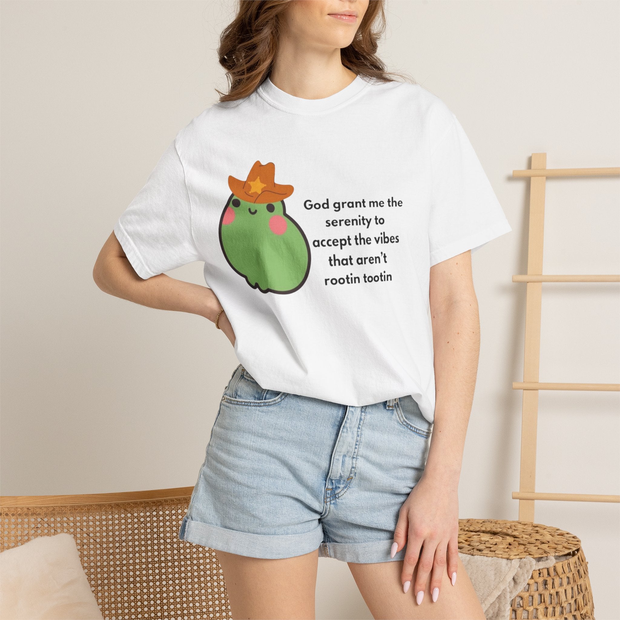 Serenity Avocado T‑Shirt — "God grant me the serenity to accept the vibes" Cute Cowgirl Avocado Tee