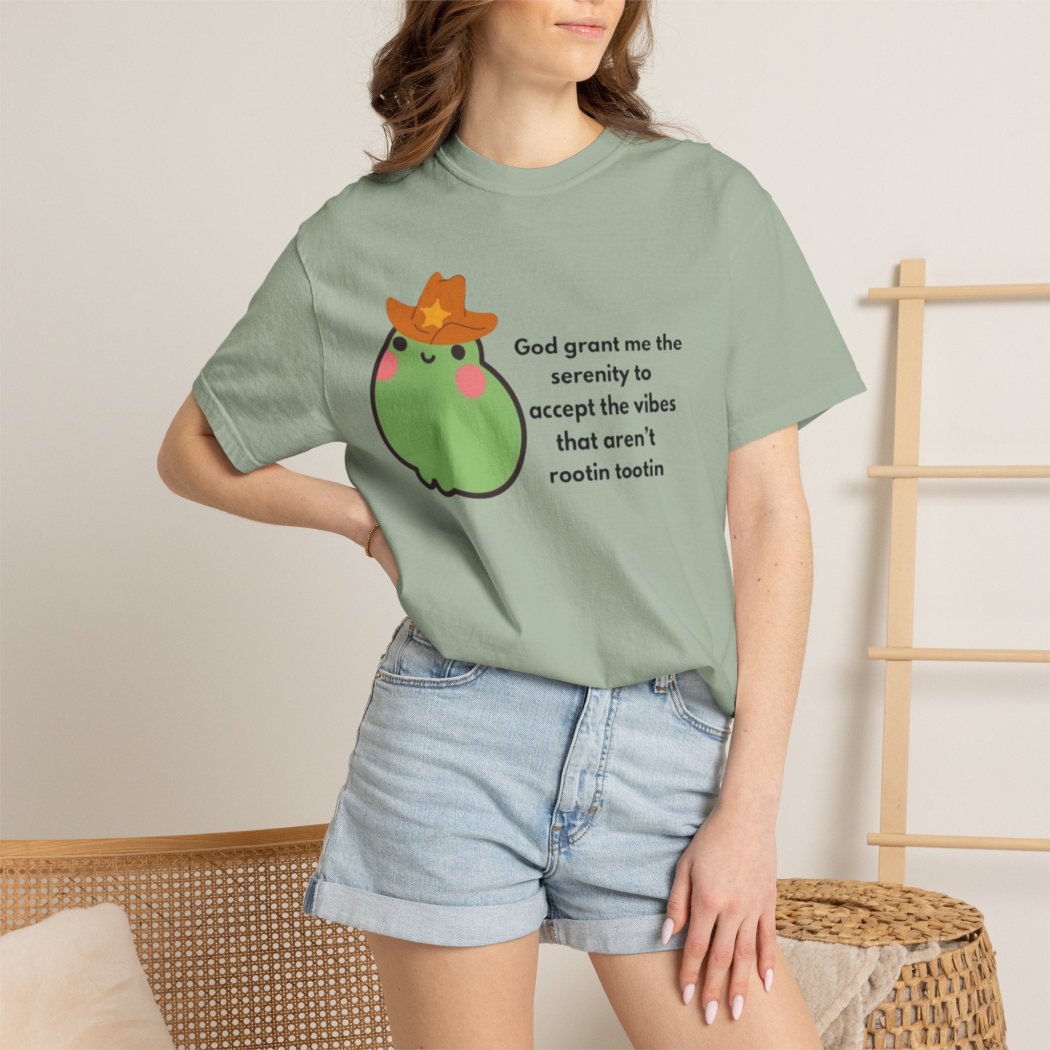 Serenity Avocado T‑Shirt — "God grant me the serenity to accept the vibes" Cute Cowgirl Avocado Tee