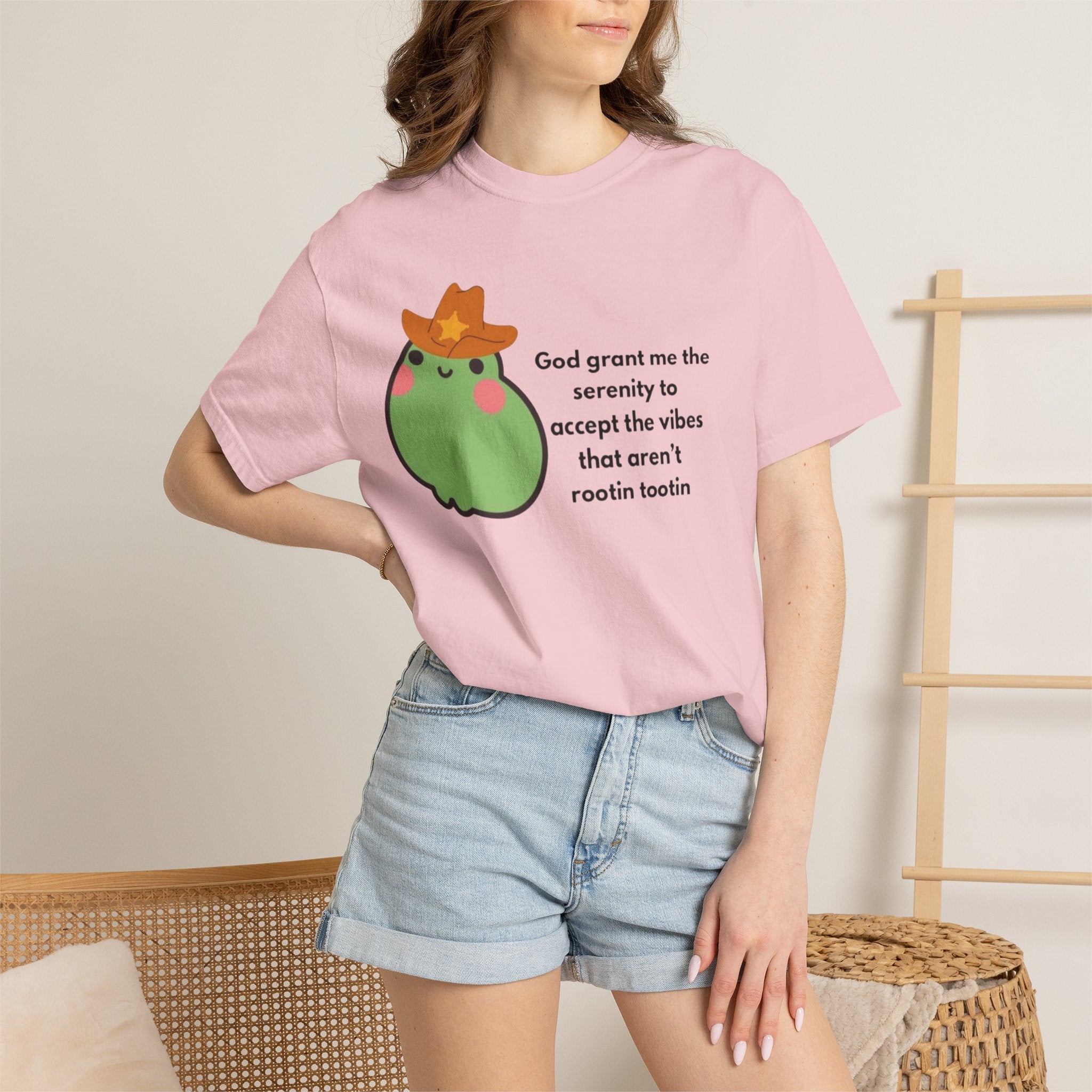 Serenity Avocado T‑Shirt — "God grant me the serenity to accept the vibes" Cute Cowgirl Avocado Tee
