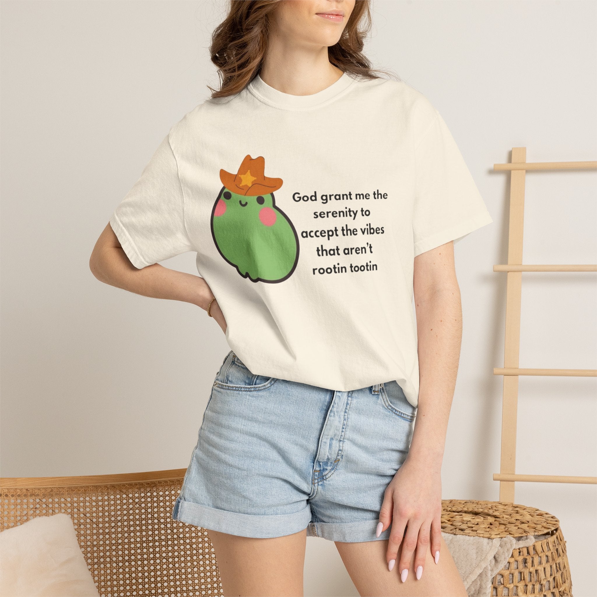 Serenity Avocado T‑Shirt — "God grant me the serenity to accept the vibes" Cute Cowgirl Avocado Tee